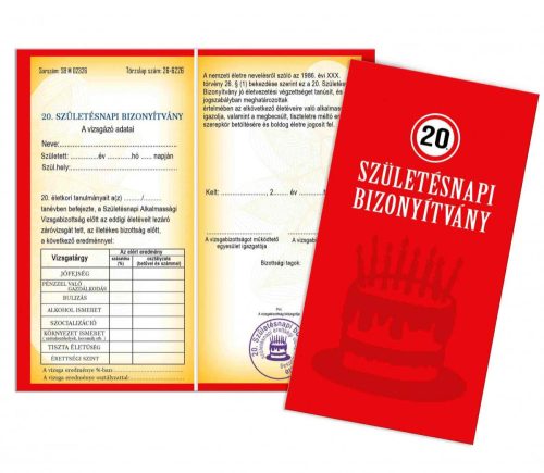 Bizonyítvány - 20. Születésnapi bizonyítvány - 20. Szülinapi ajándék