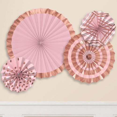 Függő dekoráció szett - Elegáns Rózsaarany - Arany - Pink Legyezők - 4 db-os