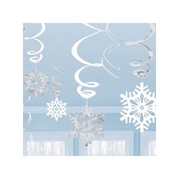 Függő dekoráció - Spirális Hópelyhes 12 db-os