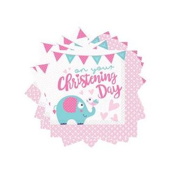   Szalvéta - Keresztelőre - Elefánt Mintás - Rózsaszín - 33 cm x 33 cm, 16 db-os