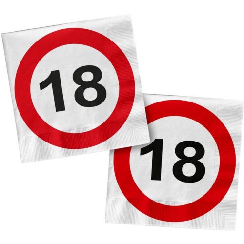 18-as Sebességkorlátozó Szülinapi Parti Szalvéta - 33 cm, 20 db-os