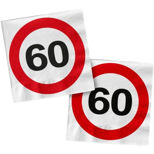 60-as Sebességkorlátozó Szülinapi Parti Szalvéta - 33 cm, 20 db-os