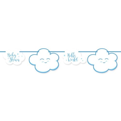 Babszületésre Világoskék Vidám, Felhős Dekorációs Füzér - 4 m