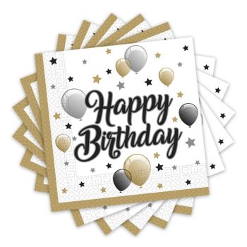   Elegáns Szülinapi Szalvéta - Happy Birthday - 33 cm x 33 cm, 20 db