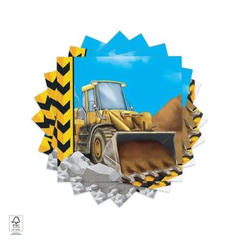   Szalvéta - Buldózer és Dömper - Teherautó Mintás  - 33 cm x 33 cm, 20 db-os