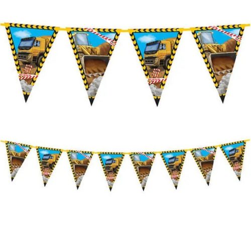 Zászlófüzér - Buldózer és Dömper - Teherautó Mintás Papír Parti - 230 cm