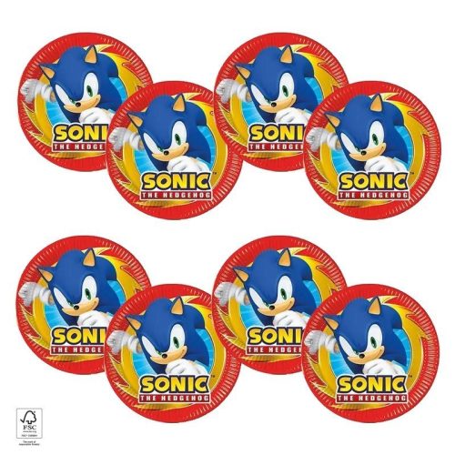 Parti Tányér - Sonic Sega - Sündisznó Papír - 19,5 cm, 8 db-os