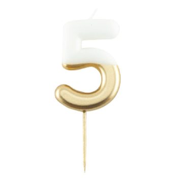 Szülinapi Gyertya - 5-ös Fehér Arany Színű
