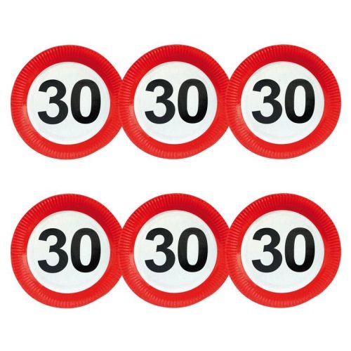 Sebességkorlátozó Szülinapi Parti Tányér - 30. 23 cm, 6 db-os