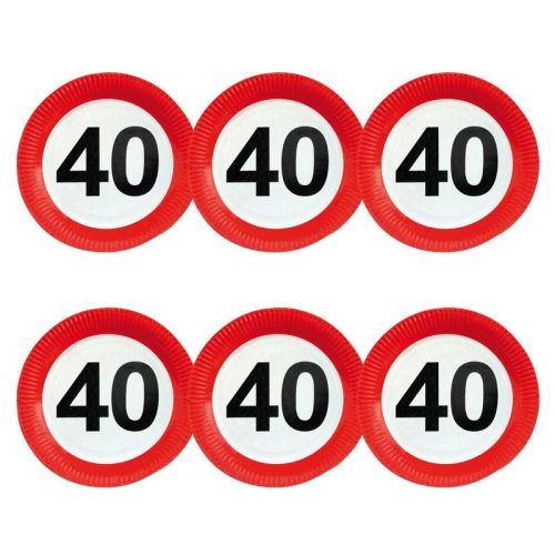 Sebességkorlátozó Szülinapi Parti Tányér - 40. 23 cm, 6 db-os