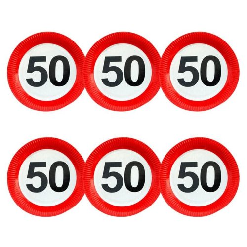 Sebességkorlátozó Szülinapi Parti Tányér - 50. 23 cm, 6 db-os
