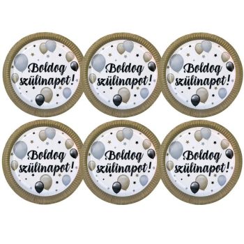   Elegáns Parti Tányér - Boldog Szülinapot! Léggömbös - 23 cm, 6 db