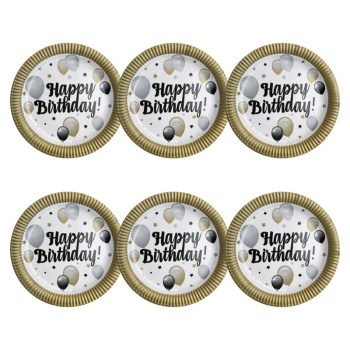   Elegáns Parti Tányér - Happy Birthday! Léggömbös - 23 cm-es, 6 db-os