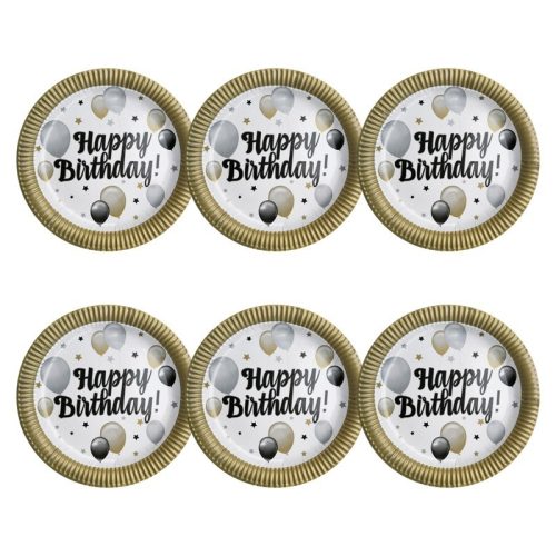 Elegáns Parti Tányér - Happy Birthday! Léggömbös - 23 cm-es, 6 db-os