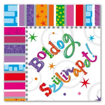   Boldog Szülinapot! Színes Csillagos Szalvéta - 33 cm x 33 cm, 20 db-os