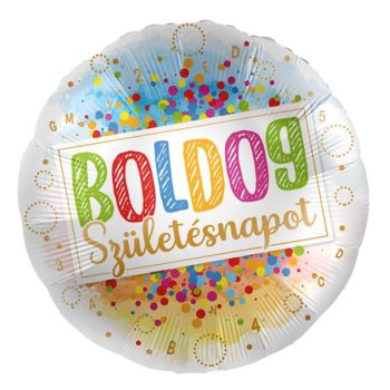   Fólia lufi - Boldog Születésnapot Színes Konfetti Mintás - 43 cm