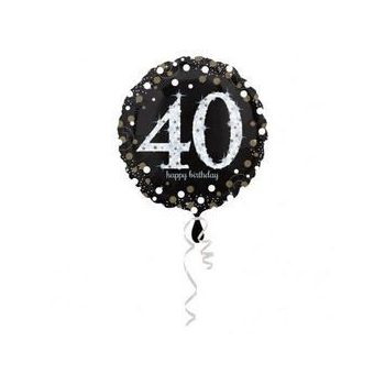   Fólia Lufi - 40-es Happy Birthday fekete-arany-fehér - 45 cm