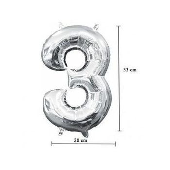 Levegős Ezüst 3-as Fólia Szám Lufi, 35 cm