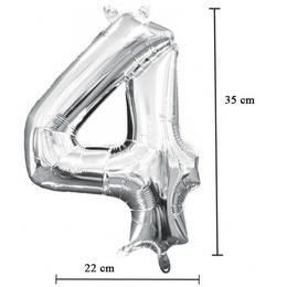 Levegős Ezüst 4-es Fólia Szám Lufi, 35 cm