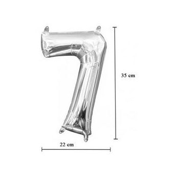 Levegős Ezüst 7-es Fólia Szám Lufi, 35 cm