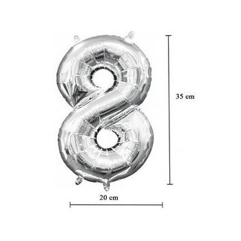 Levegős Ezüst 8-as Fólia Szám Lufi, 35 cm