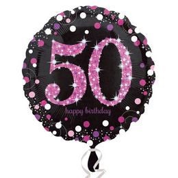 Fólia Lufi - 50-es Happy Birthday fekete-pink-lila - 45 cm