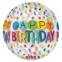 Fólia Lufi - Gömb (orbz) - Happy Birthday - Szivárvány - 40 cm