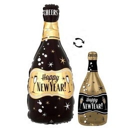 Fólia Lufi - Szilveszter - Happy New Year Arany Fekete Pezsgősüveg - 66 cm