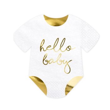 Szalvéta - Hello Baby Feliratú Bébiruha Formájú - 20db