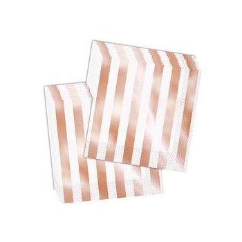   Szalvéta - Fényes Csíkos Rózsaarany - 33 cm x 33 cm, 16 db-os