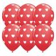 Nagy Szíves Szerelmes Lufi - Piros-Fehér, 28 cm, 6 db