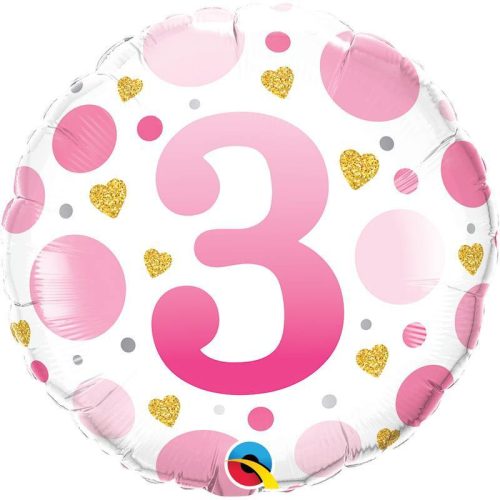 3-as Számos Pöttyös Rózsaszín Age 3 Pink Dots Fólia Lufi