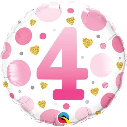 4-es Számos Pöttyös Rózsaszín Age 4 Pink Dots Fólia Lufi