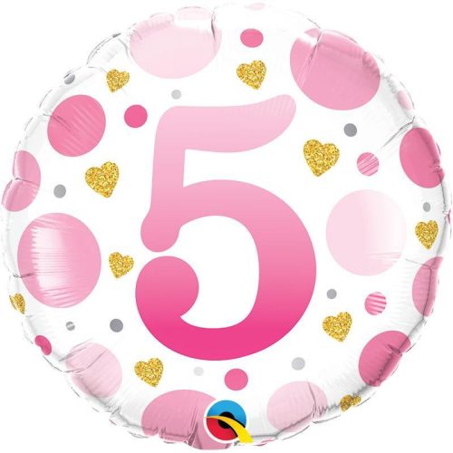 5-ös Számos Pöttyös Rózsaszín Age 5 Pink Dots Fólia Lufi