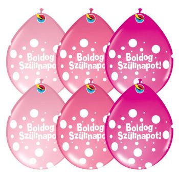   Gumi lufi - Boldog Szülinapot Pöttyös Neck Up Lányos Színekben, 6 db, 28 cm