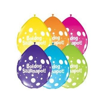  Gumi Lufi - Levegővel fújható - Boldog Szülinapot Nagy Pöttyös Lufi - 28 cm, 6 db
