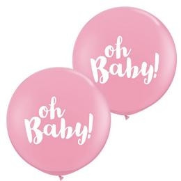 Gumi Lufi - Babaszületésre - Oh Baby! Pink Kerek Latex Lufi, 91 cm, 1 db