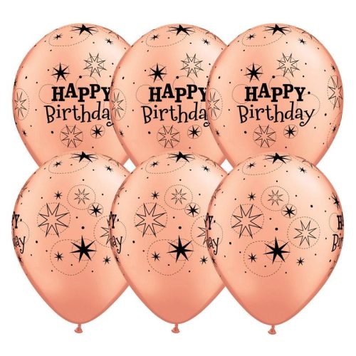 Gumi Lufi - Csomag - Szikrázó Csillagos Happy Birthday - Rózsaarany Gumi - 6 db, 28 cm