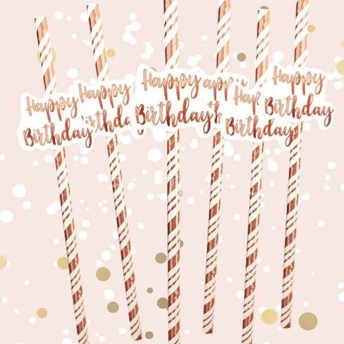Rosegold szívószál - Happy Birthday - Papír
